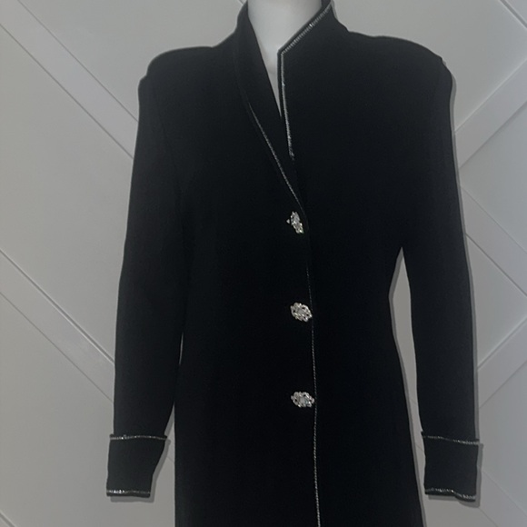 St. John Evening Santana Knit Black Blazer with Swarovski Crystal Accents